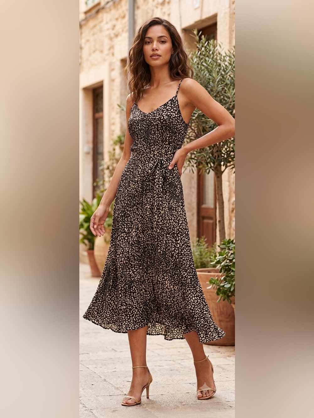 Anthropologie Bishop + Young Mara Midnight Animal Print Midi Dress